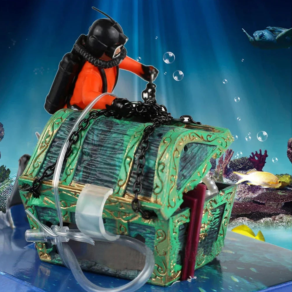 Diver Treasure Chest Aquarium Ornament