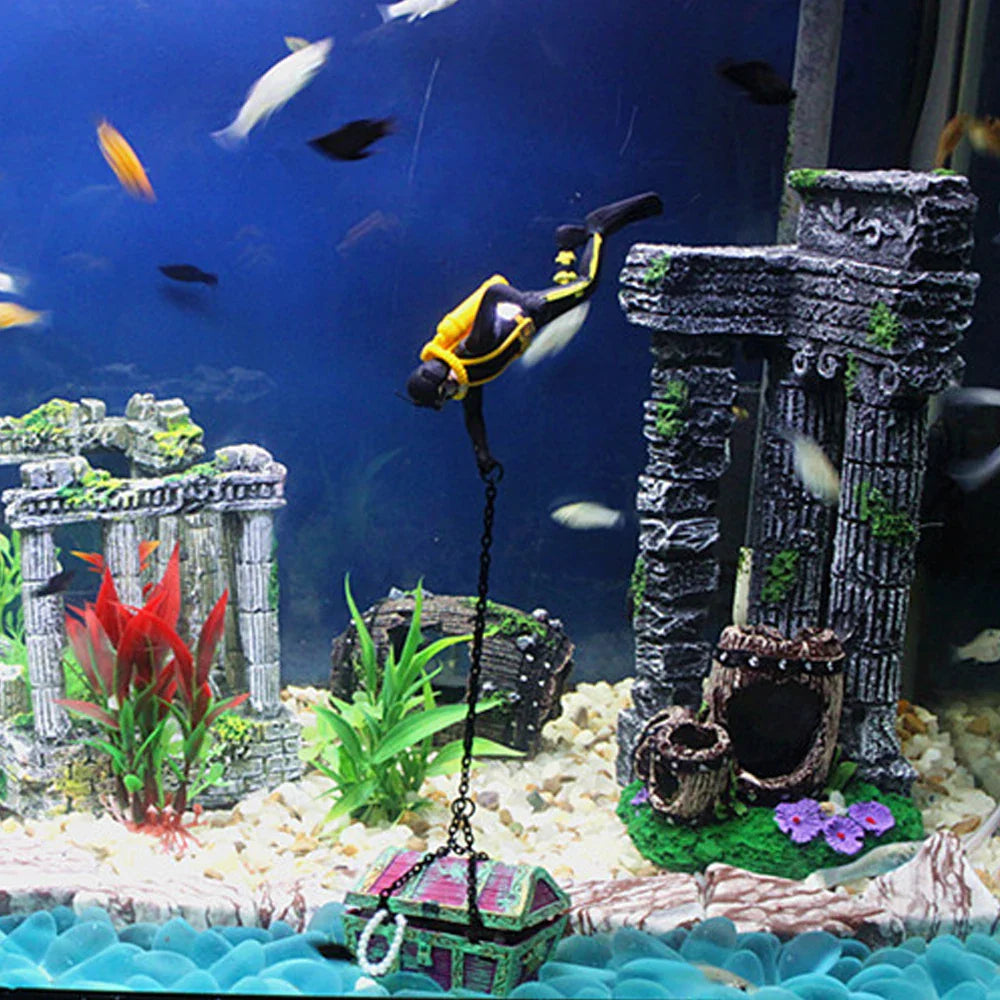 Diver Treasure Chest Aquarium Ornament