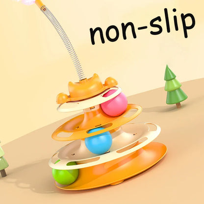 Cat Toy Tower with Balls & Feather
